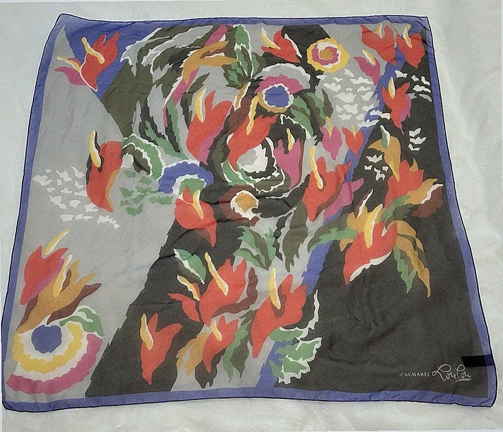 VTG Cacharel Paris Lou Lou Abstract Perfume Scarf 34"x34" Square